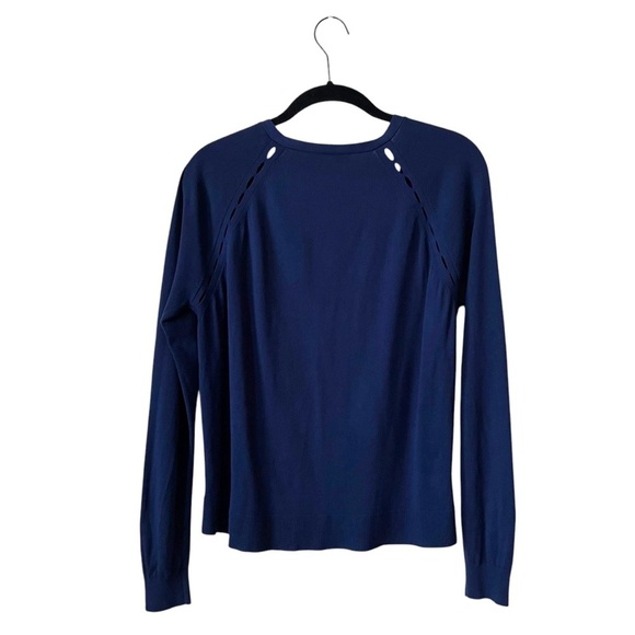 Milly Cardigan Women's Size L Navy Blue Button Front Cutouts Lightweight V-Neck - Picture 4 of 6